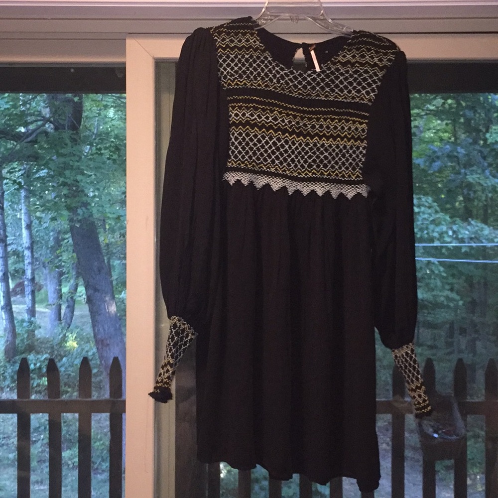 FREE PEOPLE BOHO FLOWY SLEEVE TUNIC MINI DRESS L